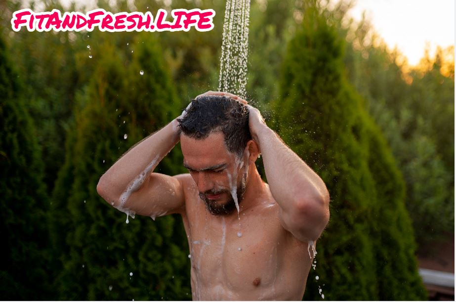 A  man taking bath